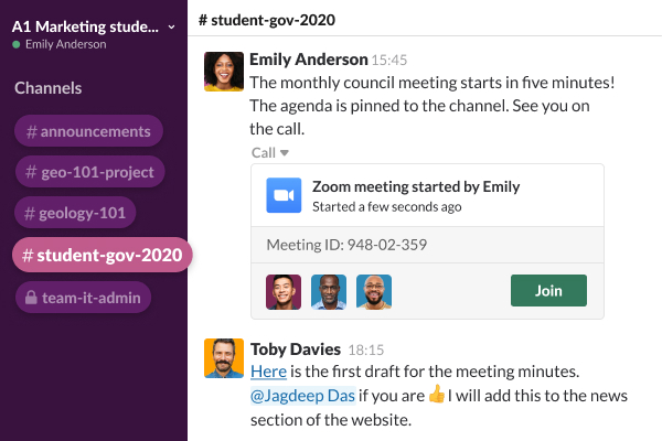 A channel showing with conversation chat