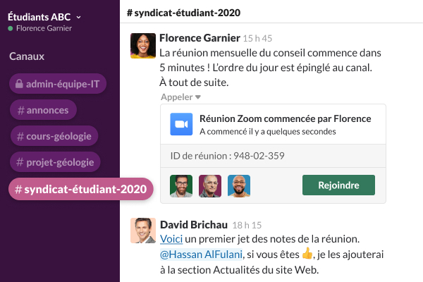 Un canal avec une discussion
